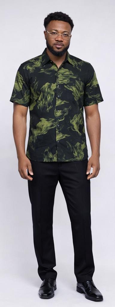 E5 Men's T-Shirt - Green and black Multi Stripe Long Sleeve