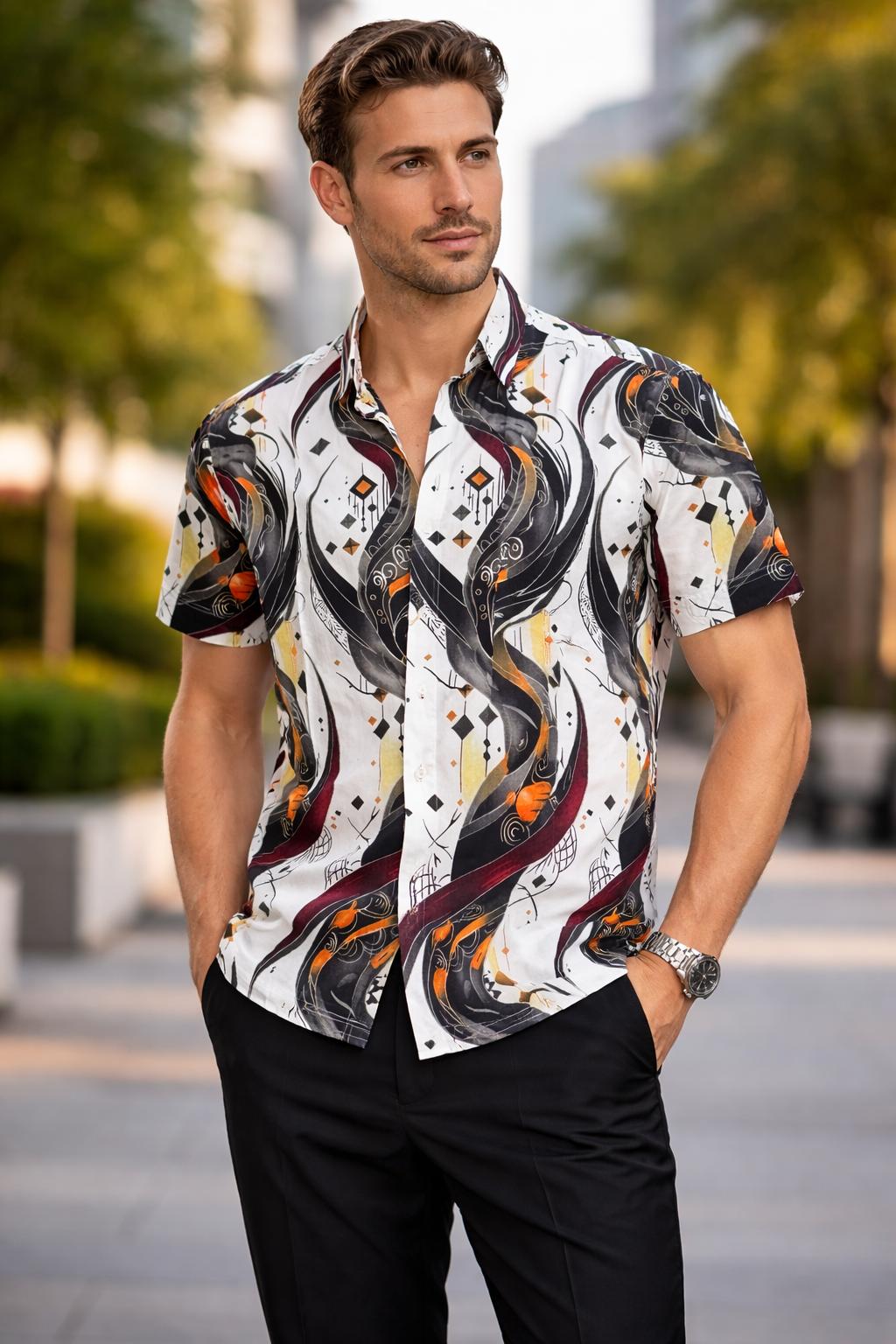 E5 Men's T-Shirt - Teal Multi Floral Short Sleeve