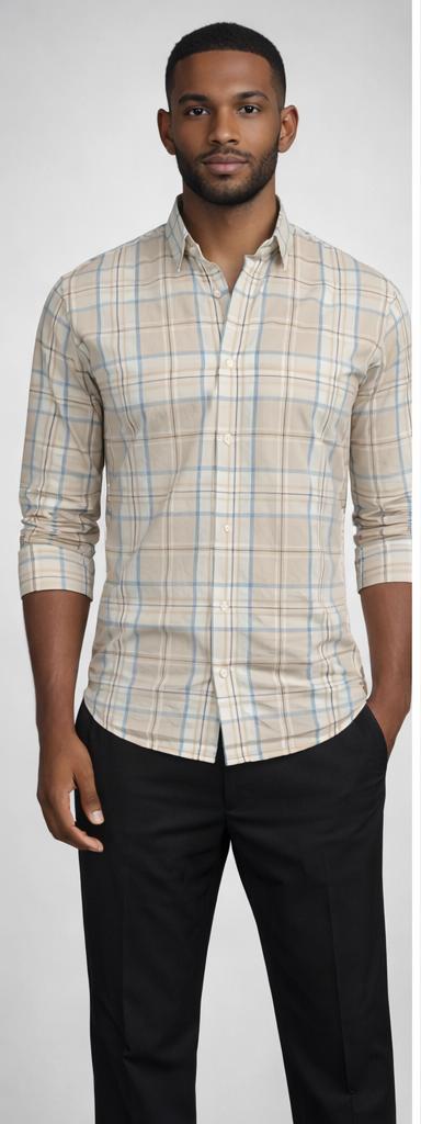 E5 Men's T-Shirt - cream colour Patchwork Short Sleeve