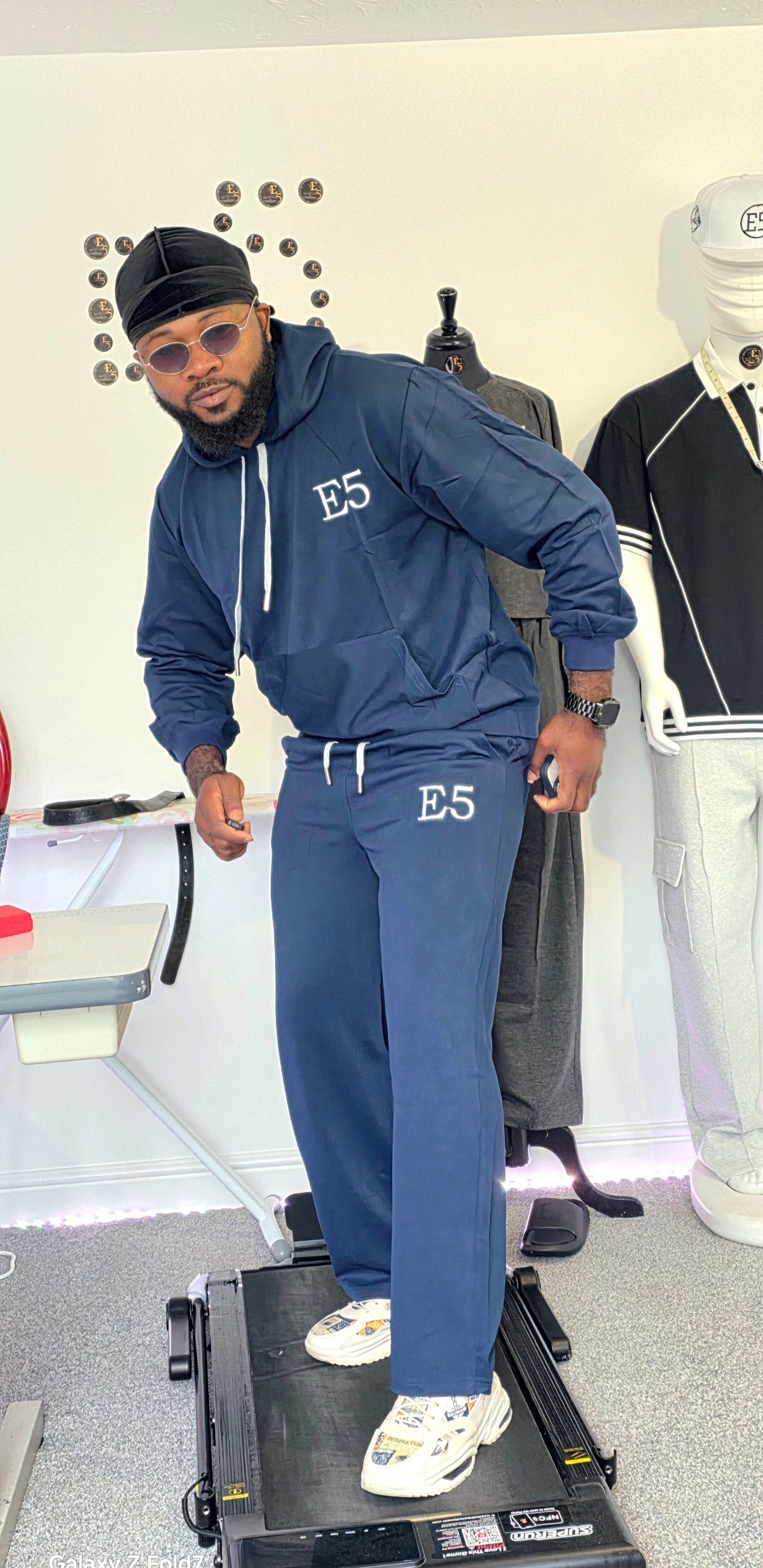 E5 Men's 2 Piece Set - Blue Black Stripe Hoodie