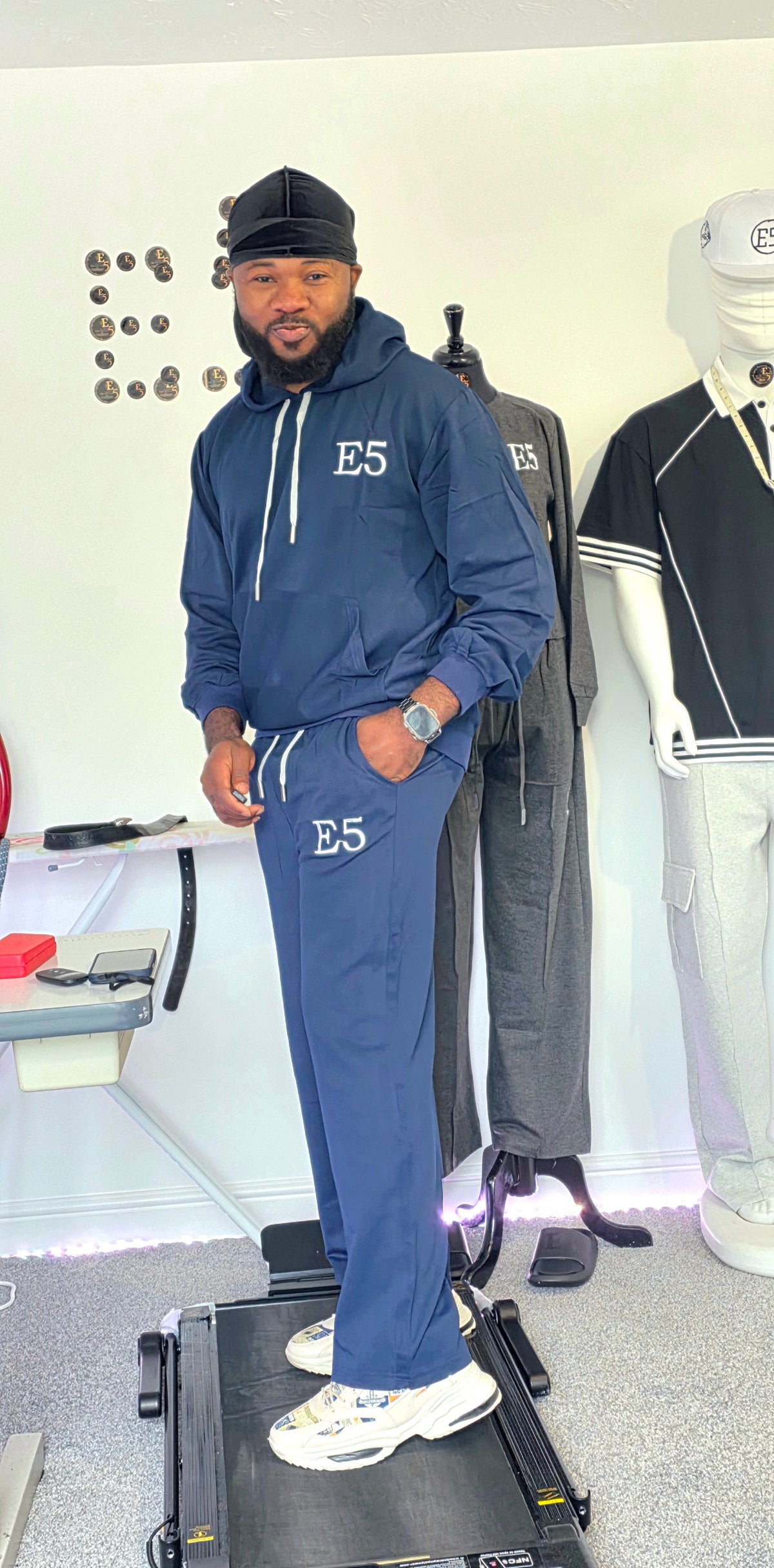 E5 Men's 2 Piece Set - Blue Black Stripe Hoodie