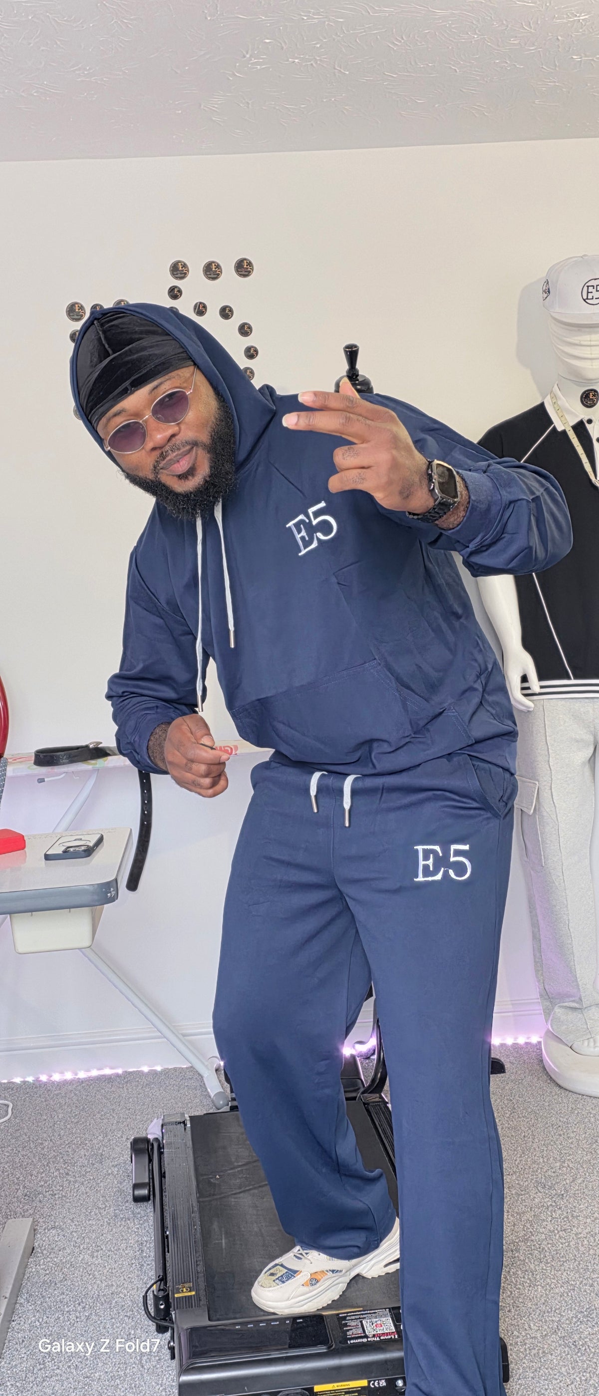 E5 Men's 2 Piece Set - Blue Black Stripe Hoodie