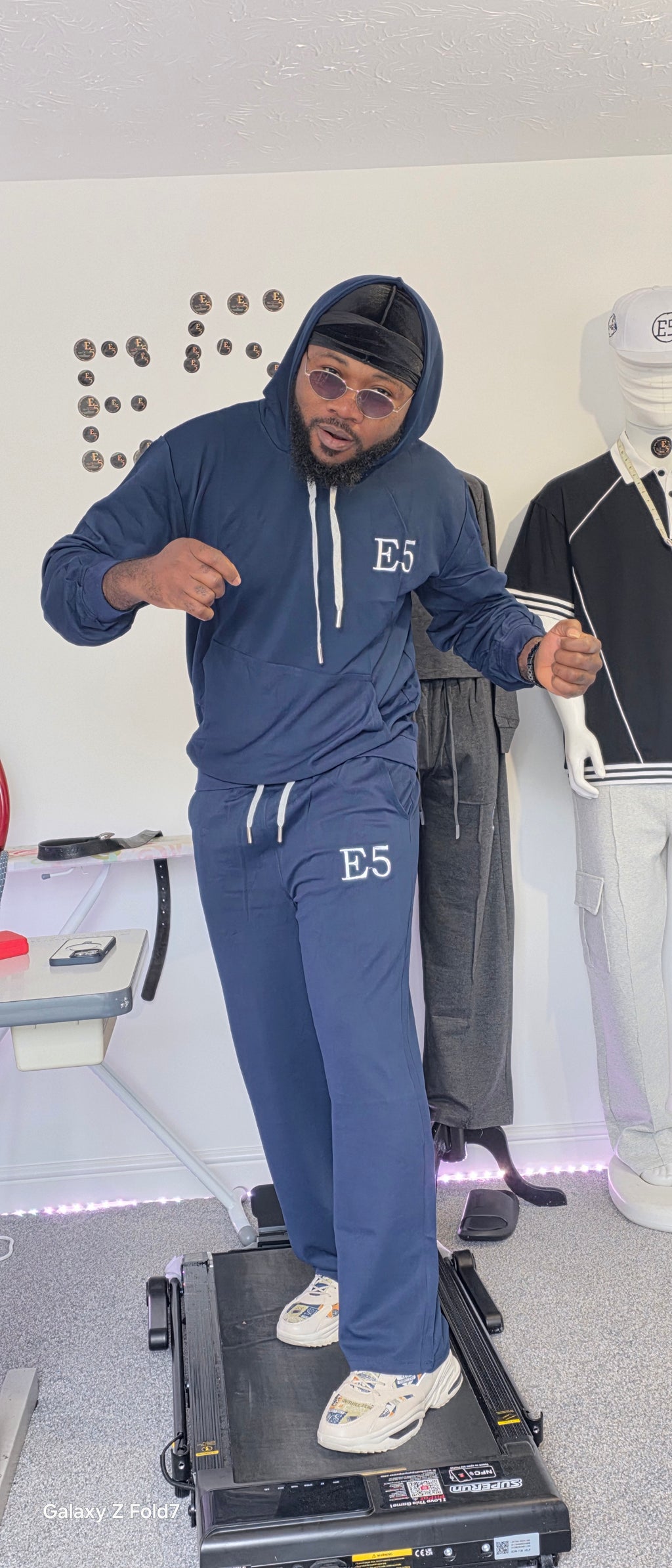 E5 Men's 2 Piece Set - Blue Black Stripe Hoodie
