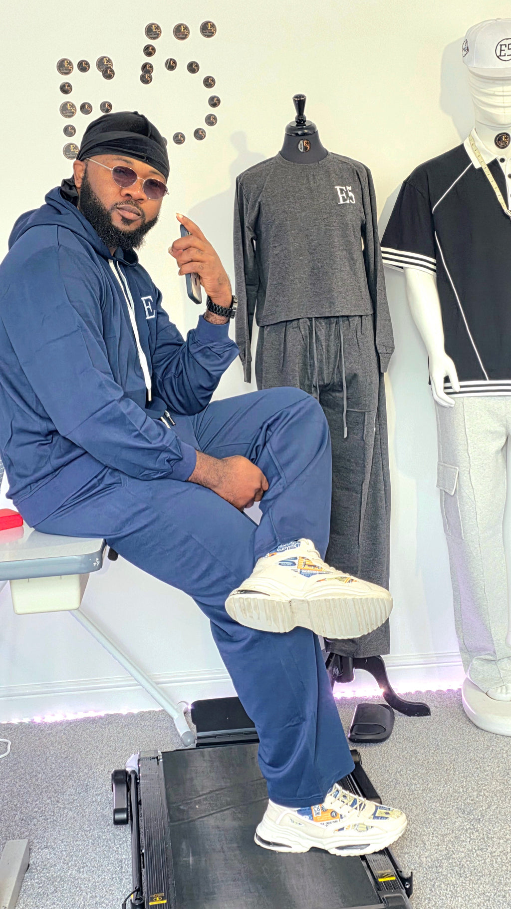 E5 Men's 2 Piece Set - Blue Black Stripe Hoodie