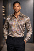 E5 Men's T-Shirt - DARK GOLD Abstract LONG Sleeve